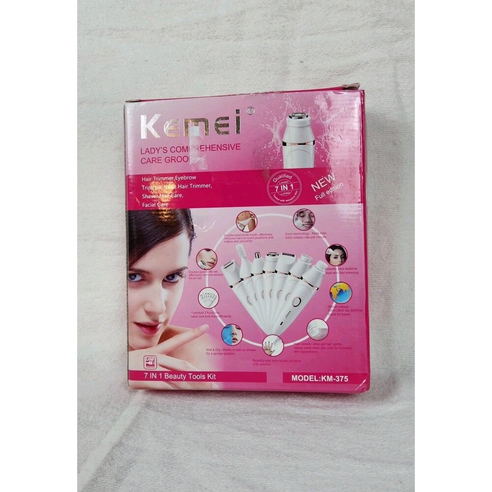 Kemei KM-375 7-in-1 Women's Cordless Body Shaver Wet/Dry USB Multi-Attachments